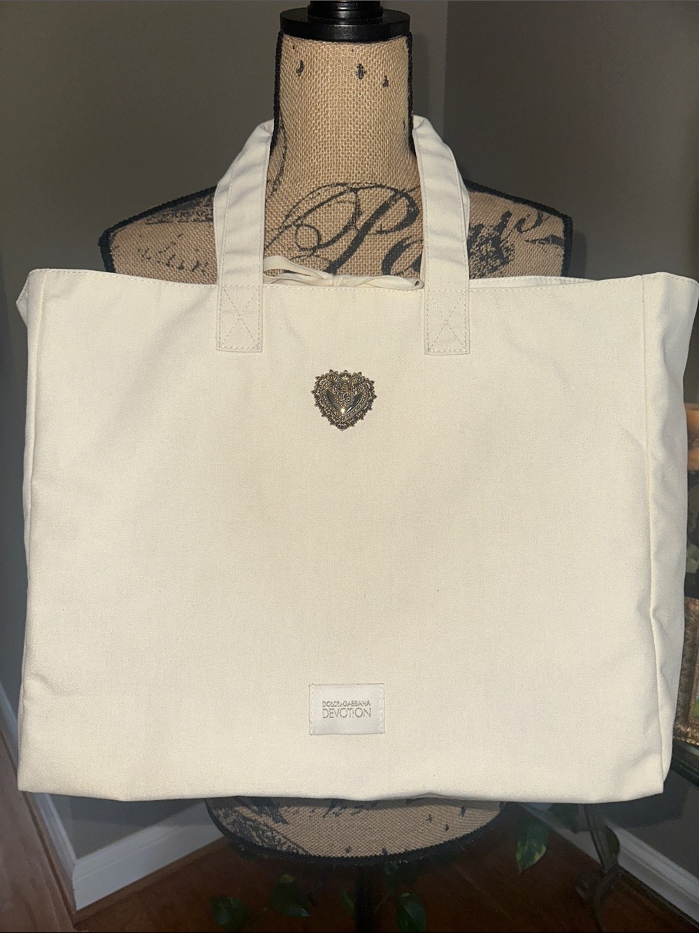Dolce & Gabbana Cream Canvas Tote with Gold Heart Emblem NWOT